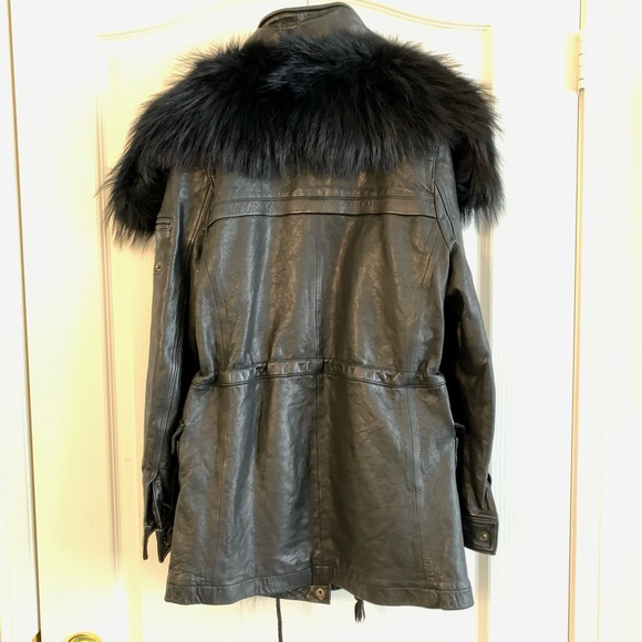 Real leather fox fur collar slim coat - Picture 3 of 16